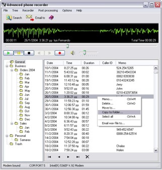 A call recorder and answering machine software using your voice modem. Screen Shot